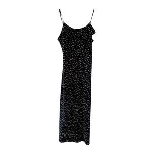 1980s-1990s MY MICHELLE Black and White RUFFLE Polka Dot Long Maxi Dress Small
